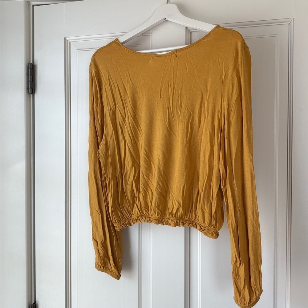Youth in Revolt Top Large Mustard Yellow Floral Embroidered Boho V-Neck Blouse - Picture 5 of 5